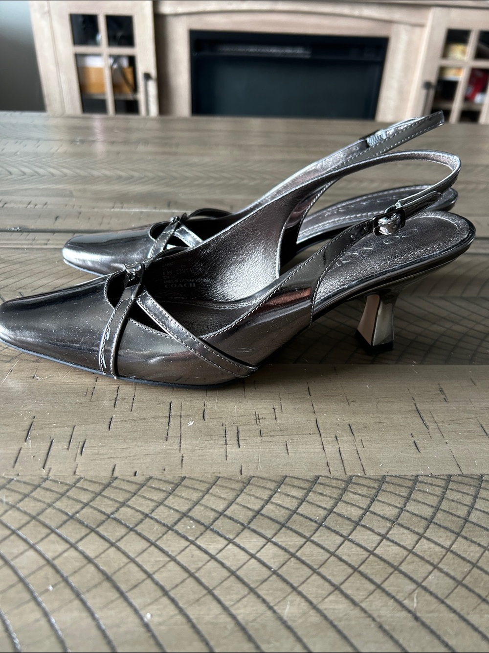 Coach Silver Metallic Slingback Heels - Picture 3 of 10